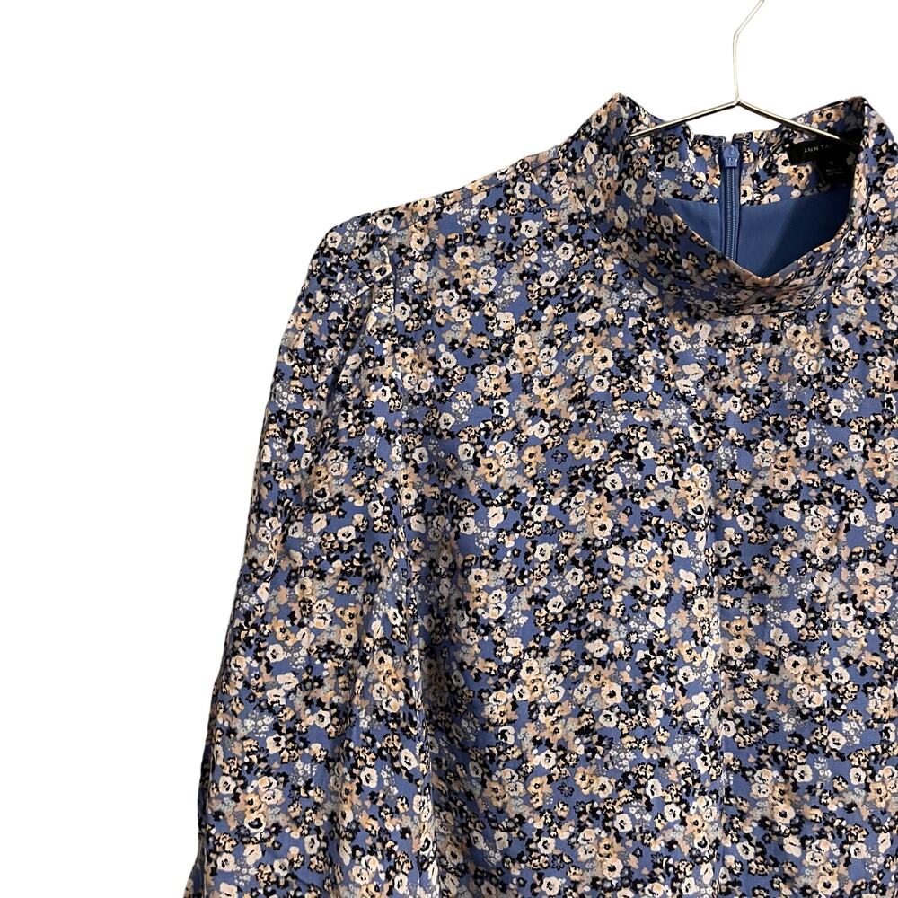 Ann Taylor Womens Blue Floral Mock Neck Knee Length Dress, Viscose, 10 - Picture 5 of 9